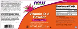 Label for Vitamin D-3 Powder