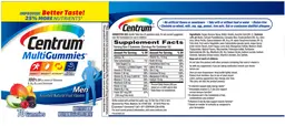 Label for Centrum MultiGummies Men Assorted Natural Fruit Flavors