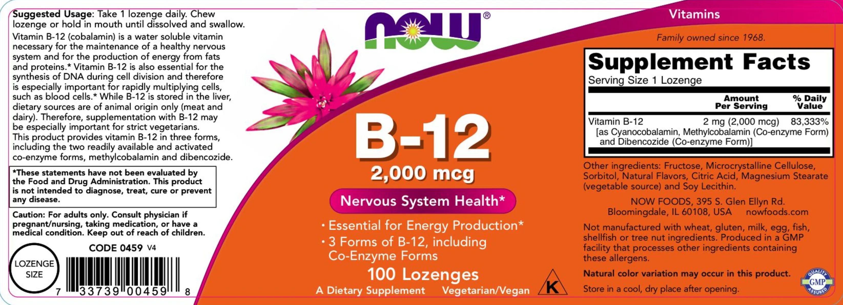 Label for B-12 2,000 mcg