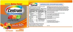 Label for Centrum MultiGummies Adults 50+ Assorted Natural Fruit Flavors