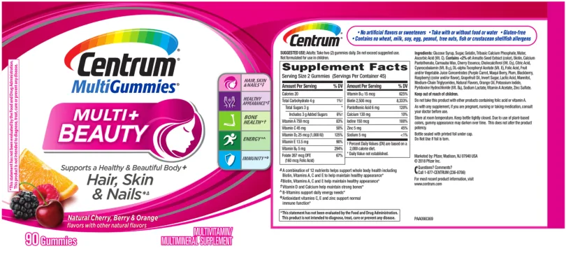 Label for Centrum MultiGummies Multi + Beauty