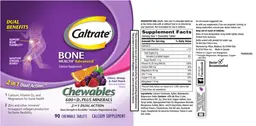 Label for Caltrate Chewables 600+D3 Plus Minerals