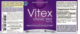 Label for Vitex Chaste Tree 400 mg