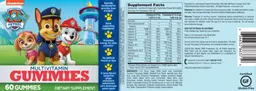 Label for Paw Patrol Multivitamin Gummies