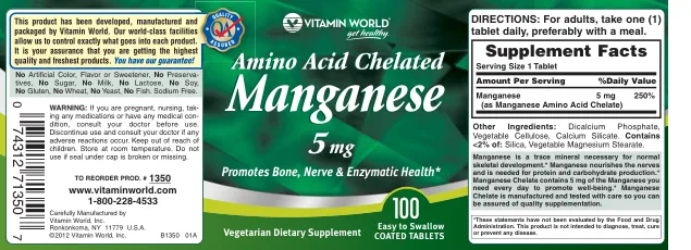 Label for Amino Acid Chelated Manganese 5 mg