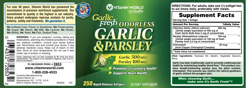 Label for Garlic Fresh Odorless Garlic & Parsley