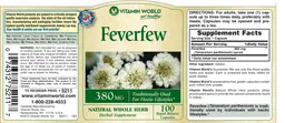Label for Feverfew 380 mg
