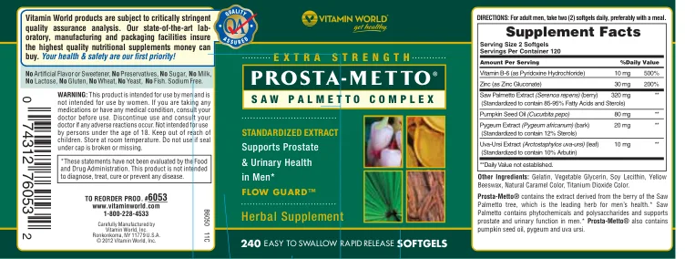 Label for Extra Strength Prosta-Metto