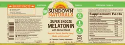Label for Super Snooze Melatonin with Herbal Blend