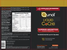 Label for Liquid CoQ10 100 mg Orange Pineapple Flavor