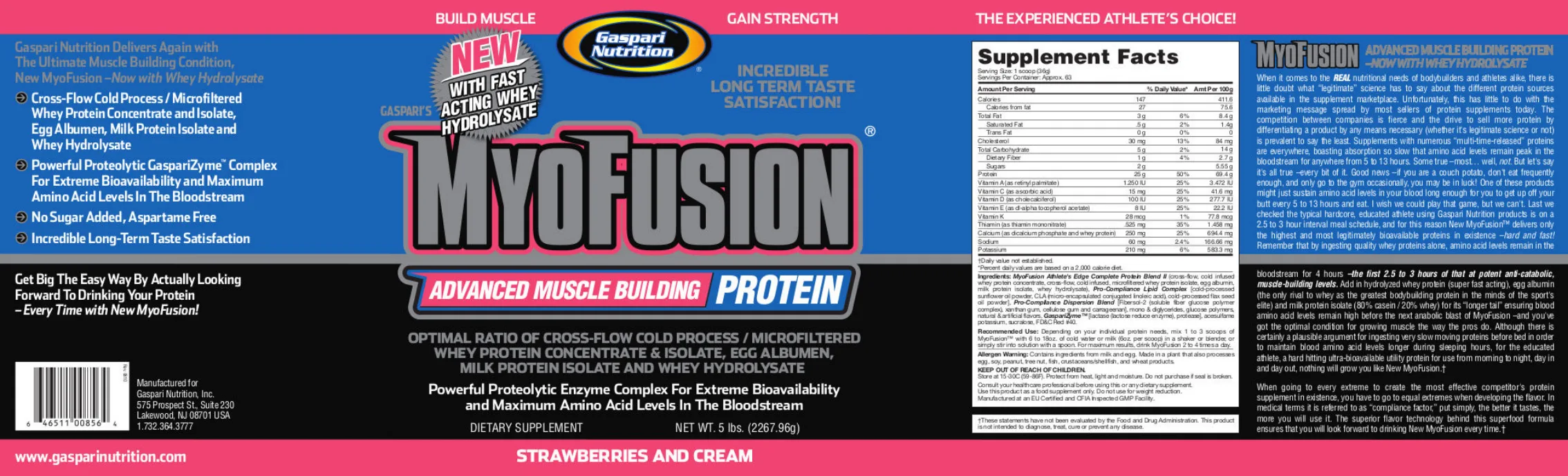 Label for Gaspari's MyoFusion Strawberrires And Cream
