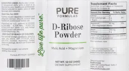 Label for D-Ribose Powder Malic Acid + Magnesium