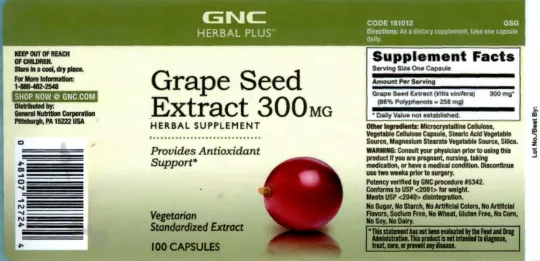 Label for Grape Seed Extract 300 mg