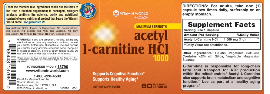 Label for Maximum Strength Acetyl L-Carnitine HCl 1000