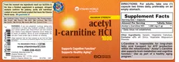 Label for Maximum Strength Acetyl L-Carnitine HCl 1000