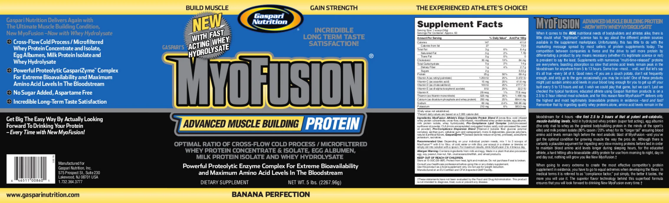 Label for Gaspari's MyoFusion Banana Perfection