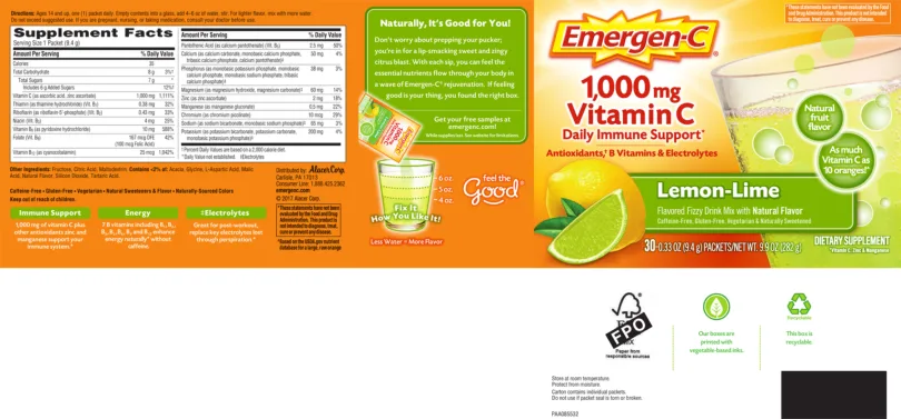 Label for 1,000 mg Vitamin C Lemon-Lime