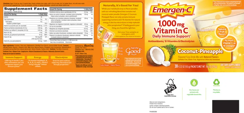 Label for 1,000 mg Vitamin C Coconut-Pineapple