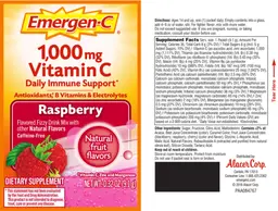 Label for 1,000 mg Vitamin C Raspberry