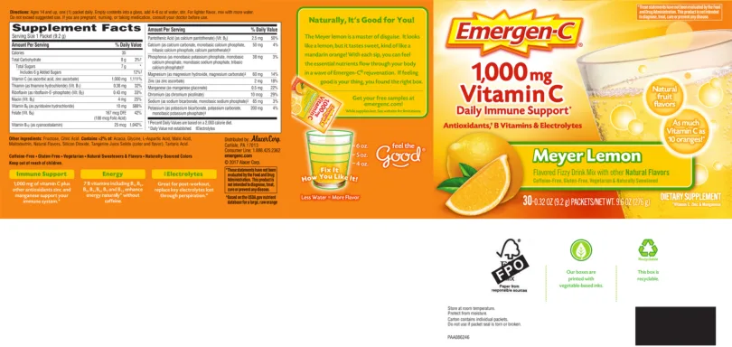 Label for 1,000 mg Vitamin C Meyer Lemon