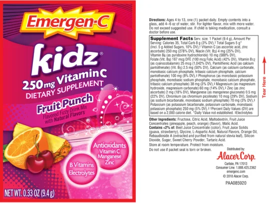 Label for Kidz 250 mg Vitamin C Fruit Punch
