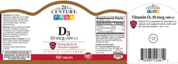 Label for D3 10 mcg (400 IU)