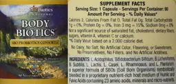 Label for Body Biotics SBO Probiotics Consortia