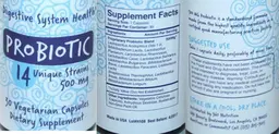 Label for Probiotic 500 mg