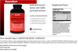 Label for Carnivor Beef Aminos