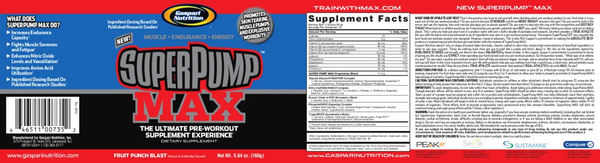 Label for SuperPump Max Fruit Punch Blast