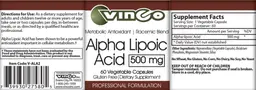 Label for Alpha Lipoic Acid 500 mg