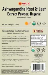 Label for Ashwagandha Root & Leaf Extract Powder, Organic