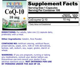 Label for Co-Q10 10 mg