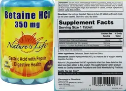 Label for Betaine HCl 350 mg