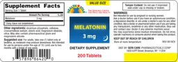 Label for Melatonin 3 mg