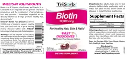 Label for Biotin 10,000 mcg Delicious Cherry Flavor