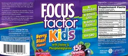 Label for Focus Factor Kids Berry Blast Flavor