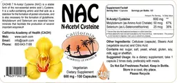 Label for NAC N-Acetyl Cysteine 600 mg