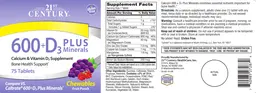 Label for 600+D3 plus Minerals Fruit Punch