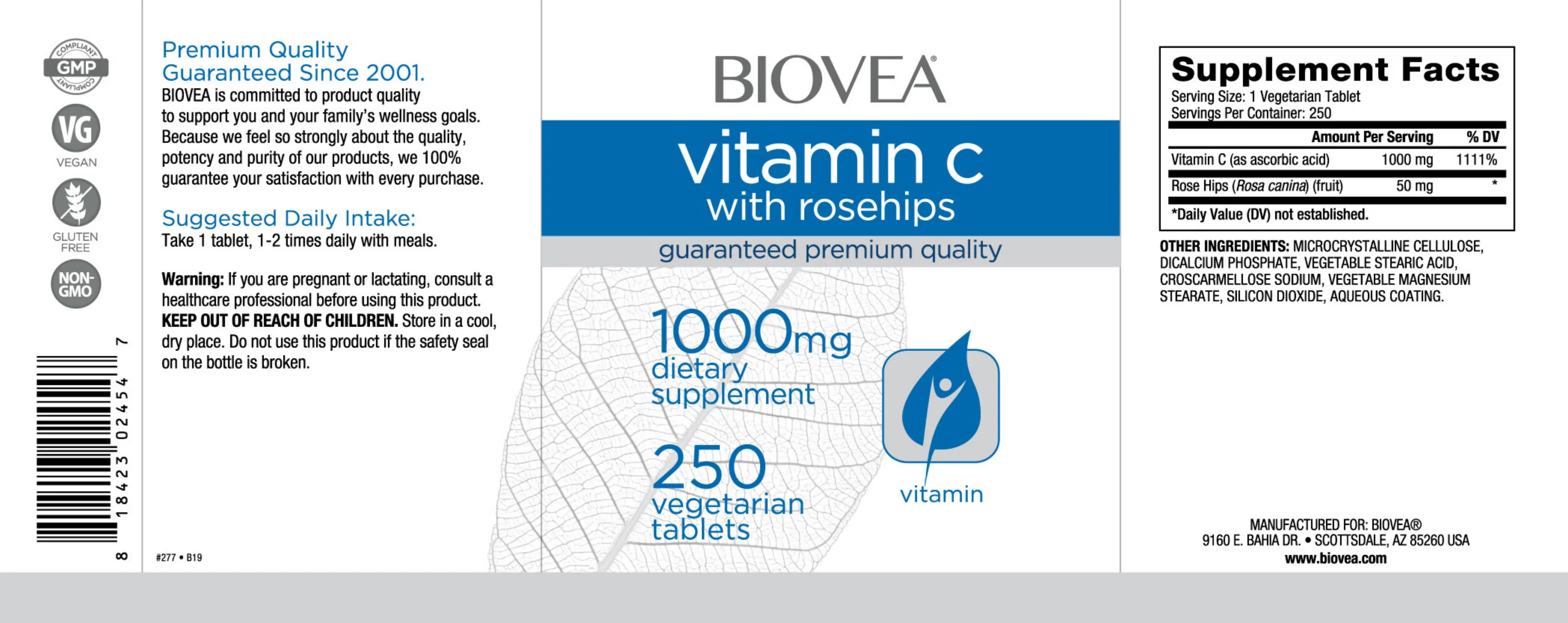 Label for Vitamin C with Rose Hips 1000 mg
