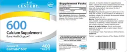 Label for 600 Calcium Supplement