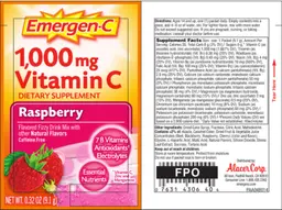 Label for 1,000 mg Vitamin C Raspberry