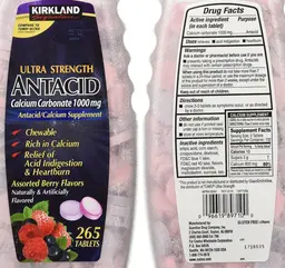 Label for Ultra Strength Antacid Calcium Carbonate 1000 mg Assorted Berry Flavors
