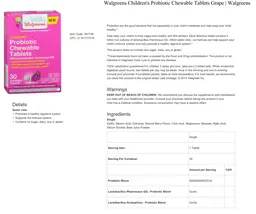 Label for Children's Probiotic with Lactobacillus rhamnosus GG Grape Flavor