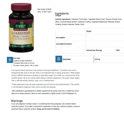 Label for L-Carnitine 500 mg