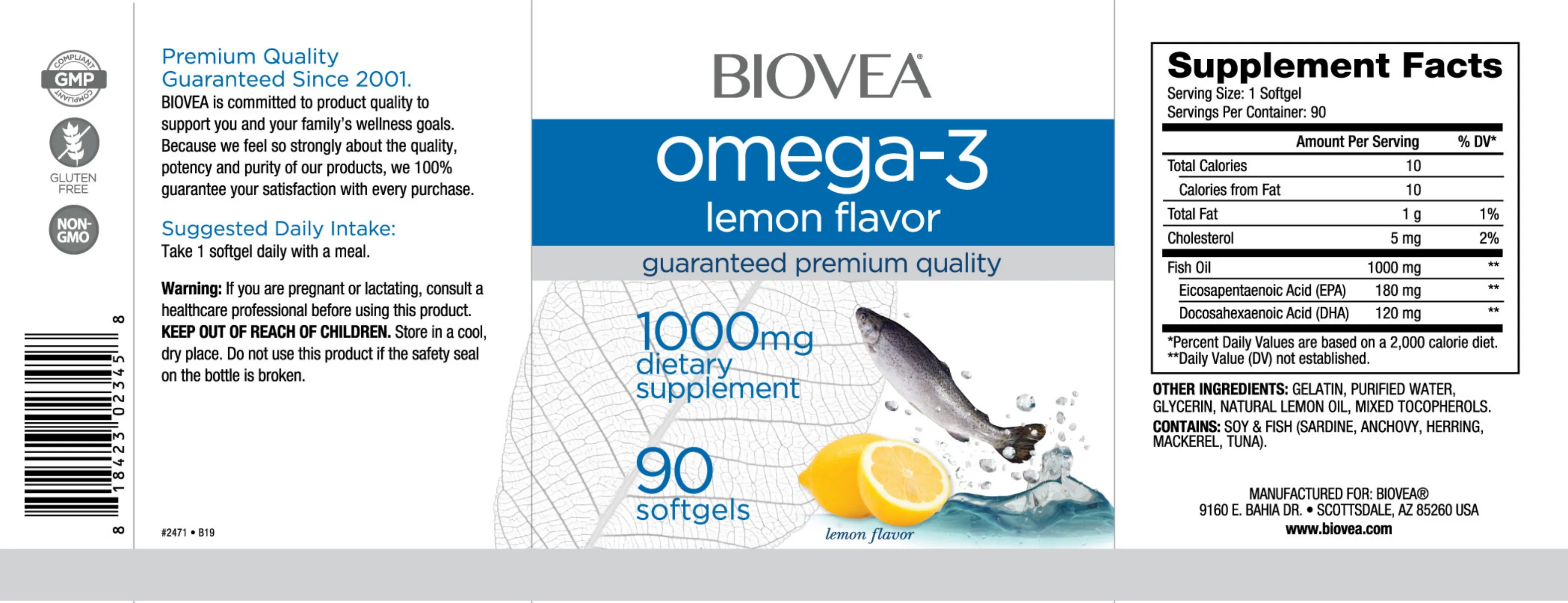Label for Omega-3 1000 mg Lemon Flavor