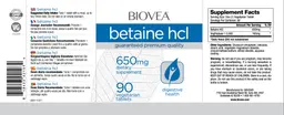 Label for Betaine HCl 650 mg