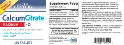 Label for Calcium Citrate +D3 Maximum