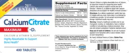 Label for Calcium Citrate +D3 Maximum