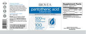 Pantothenic Acid (Vitamin B5) 500 mg